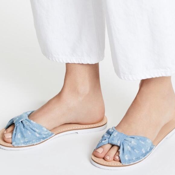 Kate Spade Indi Slide Sandal 8 Denim Bow Slip On Feminine Chic Open Toe Coquette - Picture 3 of 11